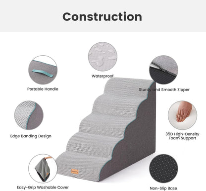 Gardner Pet Dog Stairs for Small Dogs 22.8" H, Curved 5-Step Pet Stairs, Dog Steps for High Bed