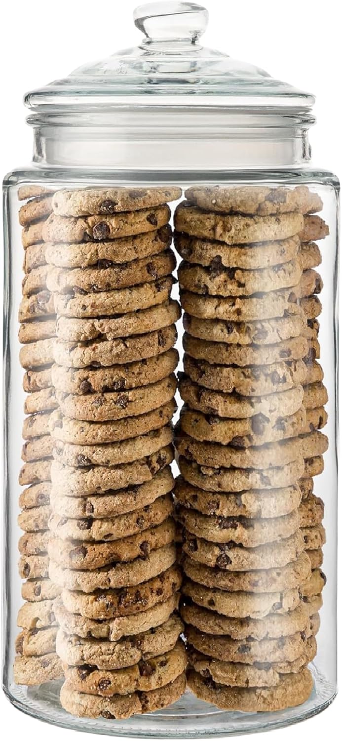 2-Gallon Tall Glass Cookie Jar with Airtight Lid – Large Kitchen Canister for Cookies, Sugar