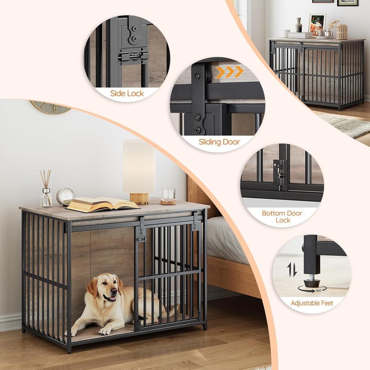 HOOBRO Dog Crate Furniture, 36.6" Heavy Duty Dog Kennel with Sliding Barn Door, Wooden Dog Cage