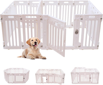 2 Room Dog Playpen with Door,DIY Shape Combination Puppy Pen,16-Panel+2 Link Piece+Large Door+Small