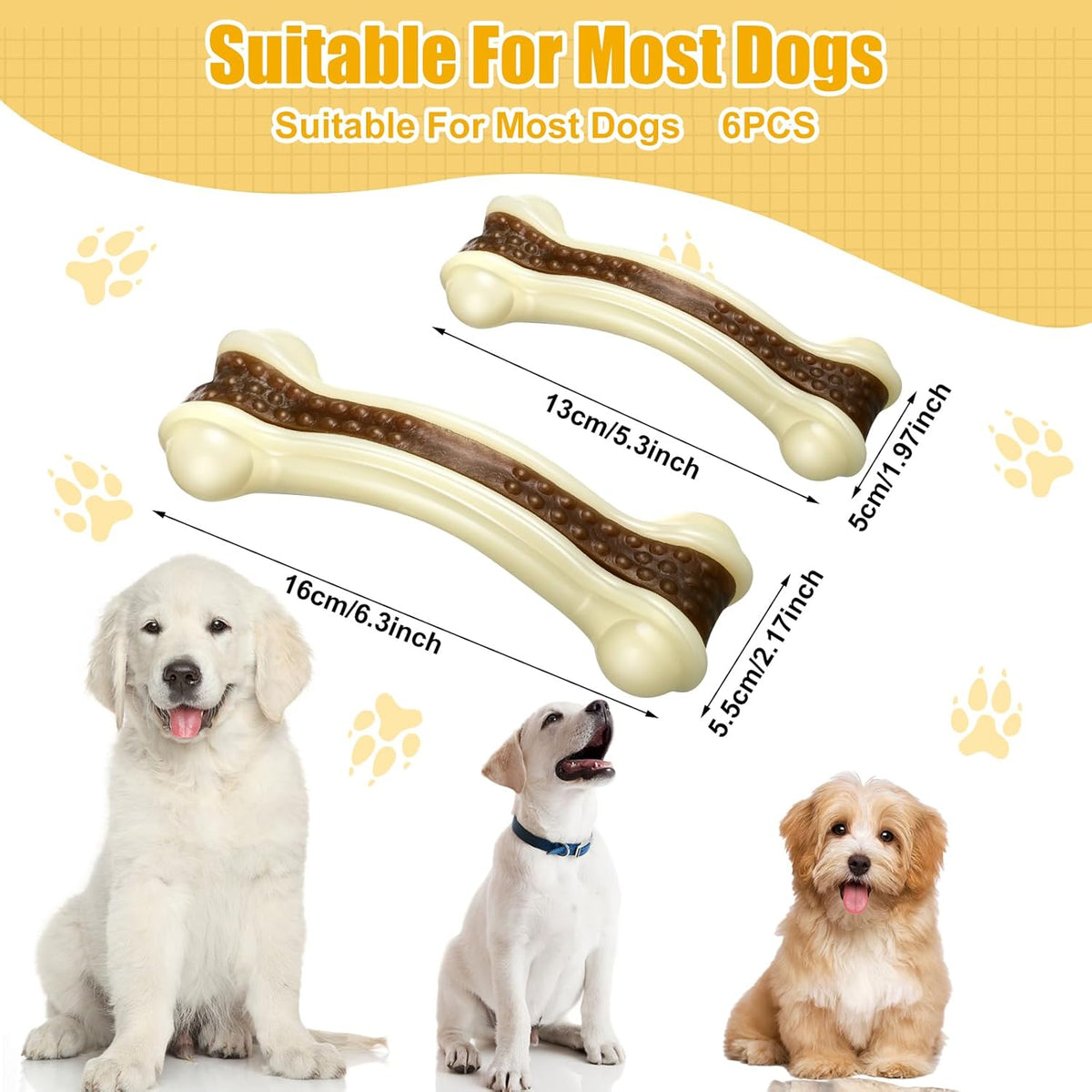 Sosation 6 Pcs Dog Toys for Aggressive Chewers Nylon Beef Flavor Bones Tough Puppy Teething Toys