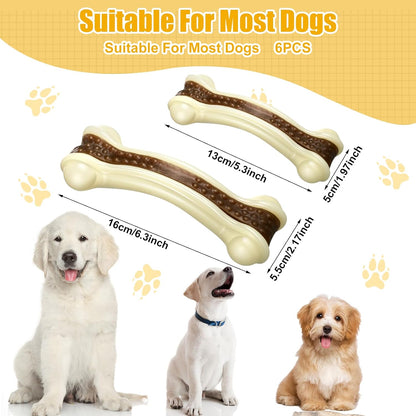Sosation 6 Pcs Dog Toys for Aggressive Chewers Nylon Beef Flavor Bones Tough Puppy Teething Toys