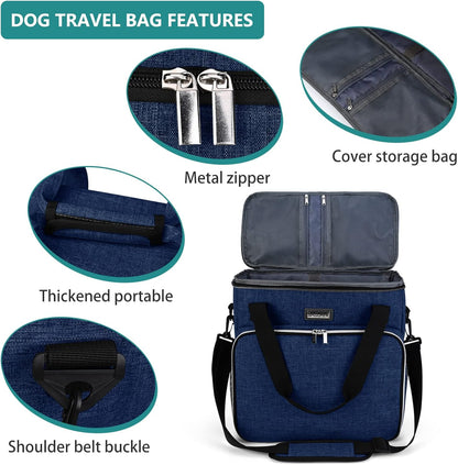 BAGLHER Dog Travel Bag, Pet Travel Bag (ALL Pet Travel Supplies), With 2 Pet Food Containers and 2