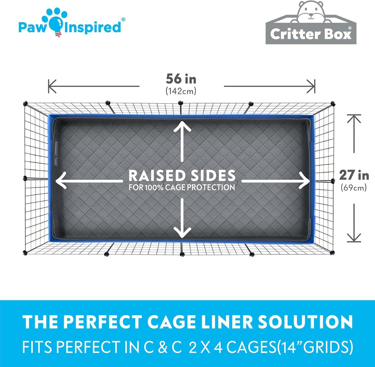 Paw Inspired Critter Box Washable Cage Liner, Reversible Fleece Bedding with Raised Sides for