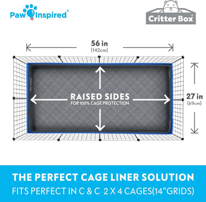 Paw Inspired Critter Box Washable Cage Liner, Reversible Fleece Bedding with Raised Sides for