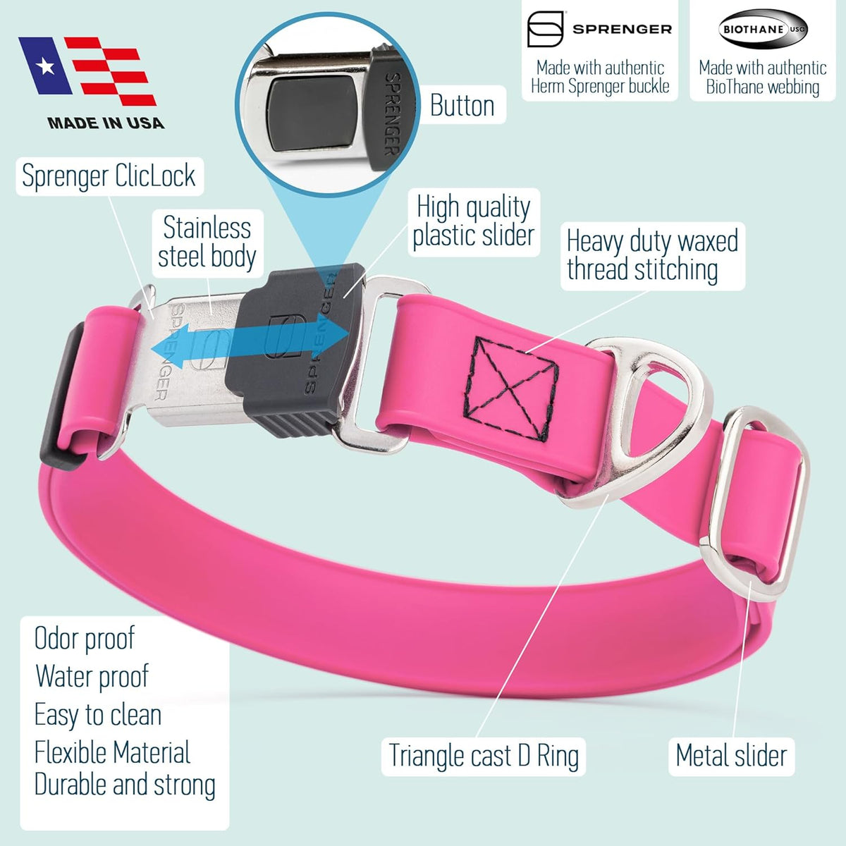 Dogline Biothane Waterproof Dog Collar with Herm Sprenger Black Stainless Steel Quick Release