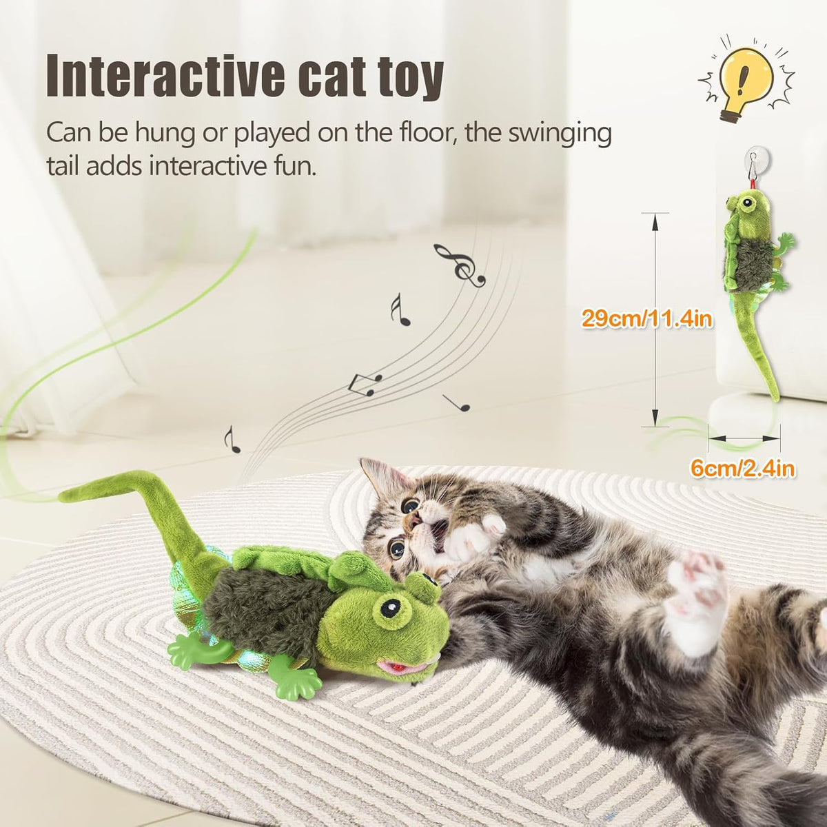 Migipaws Cat Toys, Touch Activated Flapping Chirping Lizard Kitten Toy with Catnip for Indoor Cats