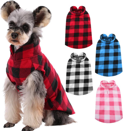 Kuoser 4 Pack Dog Fleece Vest,Warm Plaid Dog Sweater with Leash Hole,Soft Turtleneck Winter Pet