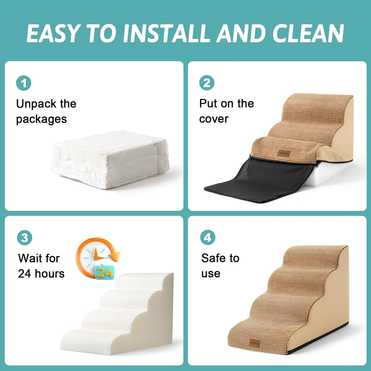 Dog Stairs for Small Dogs 19.7" H, Curved Dog Step for Puppy, Older or Cat, Medium Pet Ramp for