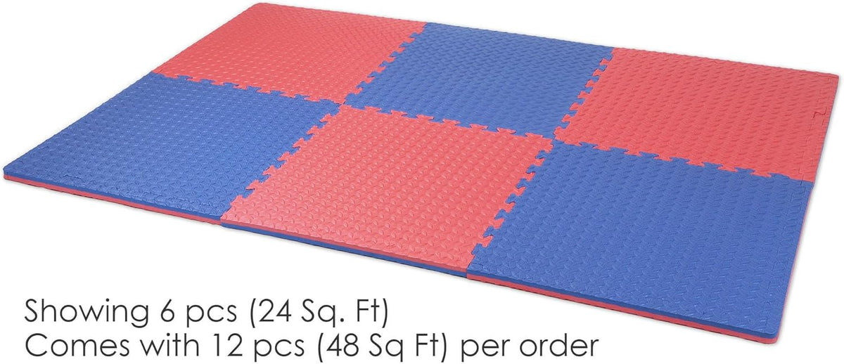Xspec 1" Extra Thick 48 sq ft Reversible EVA Gym Foam Floor Mat Tiles (24" x 24"), Steel Pattern