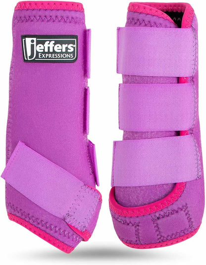 Jeffers Expression Neon Horse Boots 1 Pair - Purple & Pink, Breathable Neoprene, Secure Strap