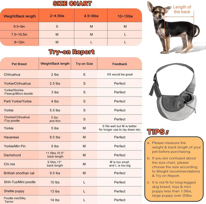YUDODO Pet Sling Carrier for Small Dogs & Cats – Hands-Free Puppy Carrier with Safety Hook, Large