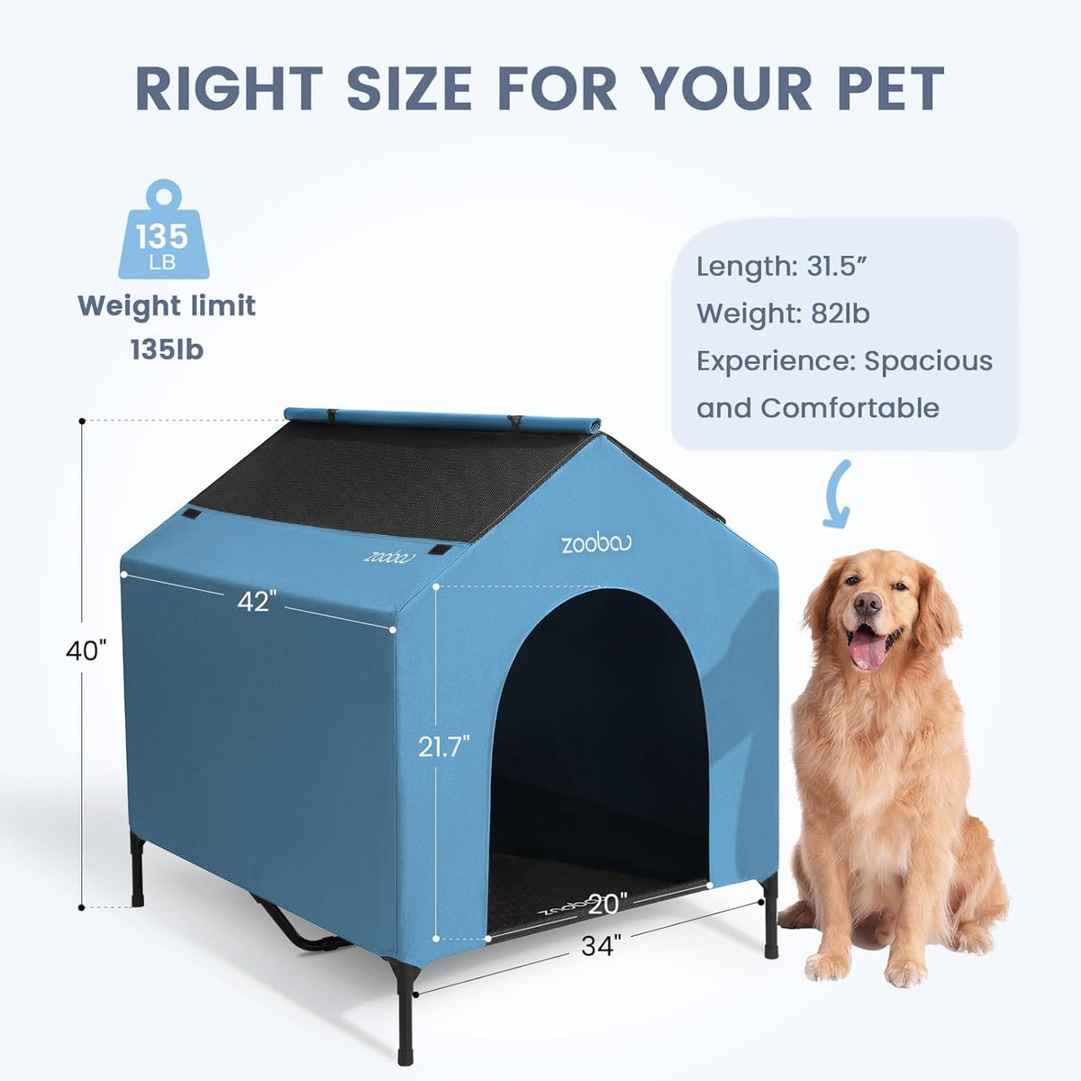 42" 2-in-1 Dog House for Medium Dogs, Elevted Dog House Outdoor/Indoor, Puppy Shelter Outside,Water