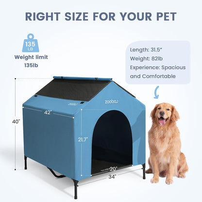 42" 2-in-1 Dog House for Medium Dogs, Elevted Dog House Outdoor/Indoor, Puppy Shelter Outside,Water