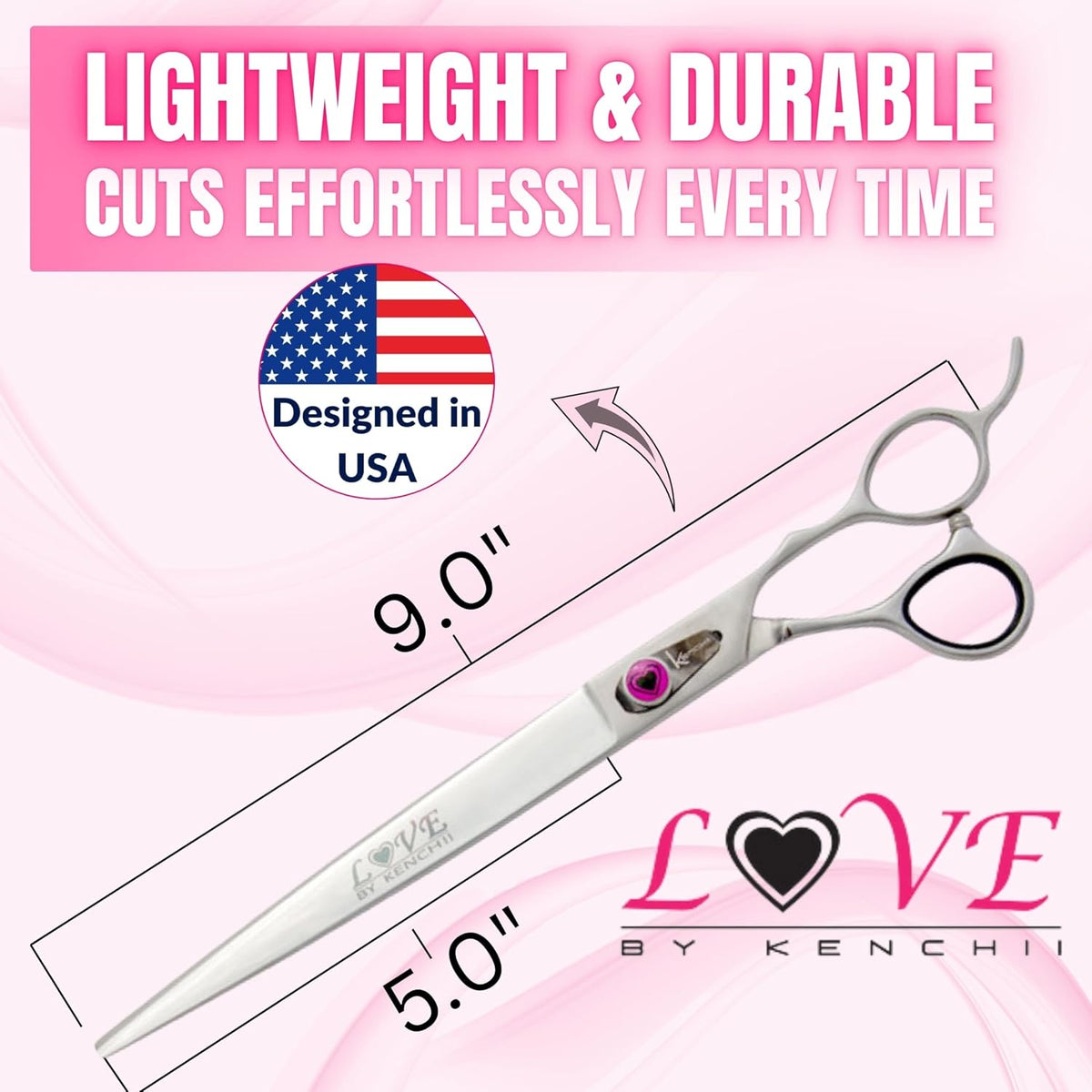 Kenchii Love Dog Grooming Scissors, 9 Inch Straight Shears, Dog Scissors for Grooming, Professional