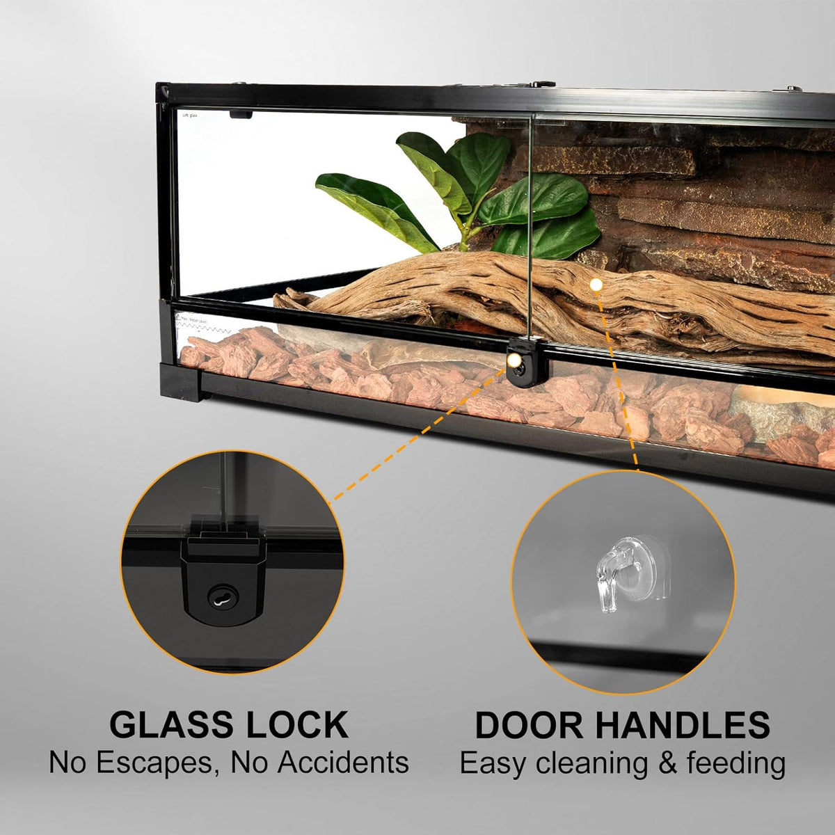 Tempered Glass Reptile Tank, 36" x 18"x 12" Front Opening Terrarium with Top Screen Ventilation &