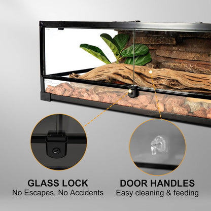 Tempered Glass Reptile Tank, 36" x 18"x 12" Front Opening Terrarium with Top Screen Ventilation &