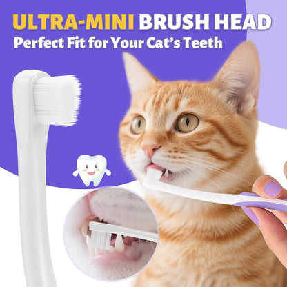 Cat Toothbrush for Kitten Teeth Cleaning – Soft Bristle Cat Dental Brush Set with Compact Head