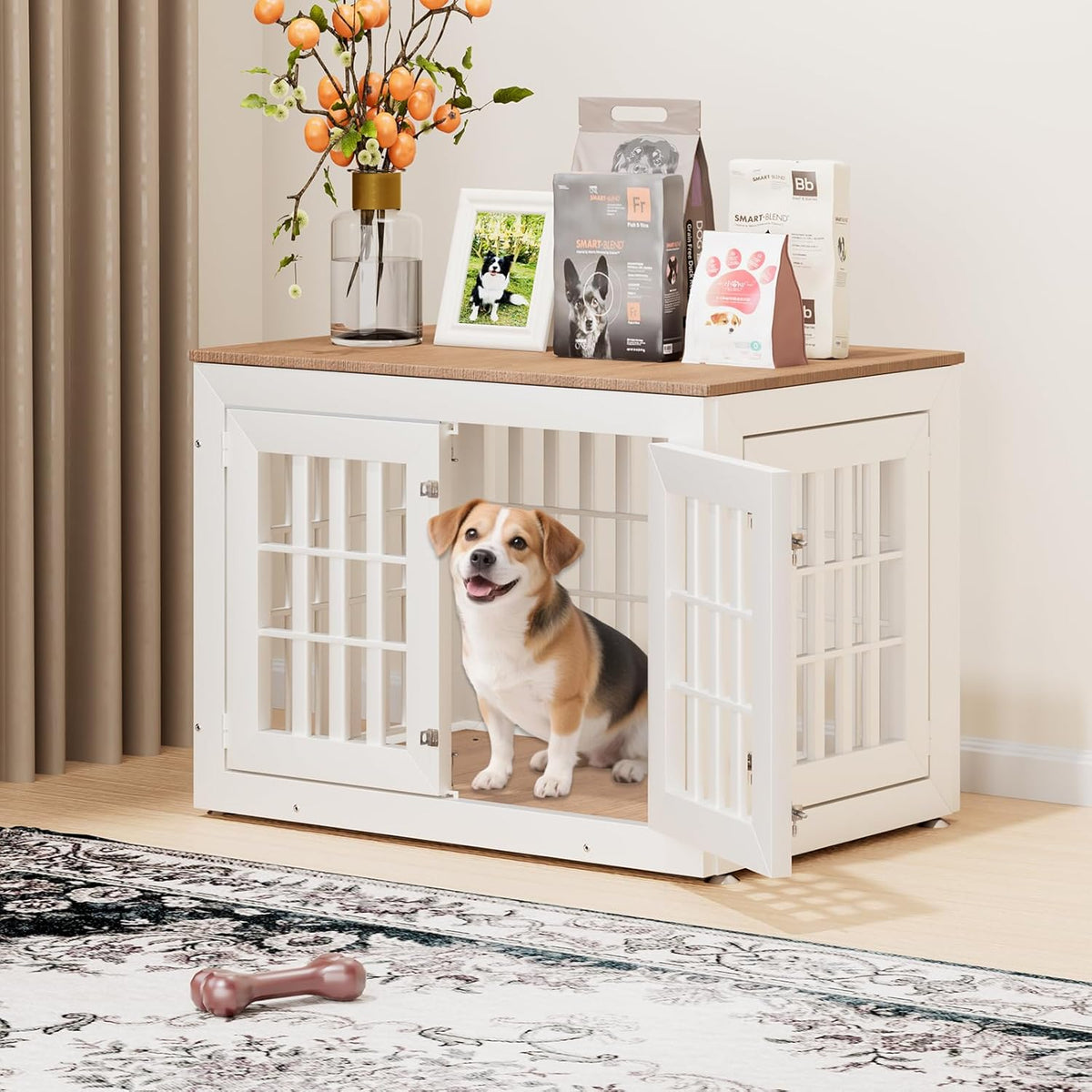 38" Heavy Duty Dog Crate Furniture for Small,Medium and Large Dogs,Rustic Wooden Dog Cage Kennel