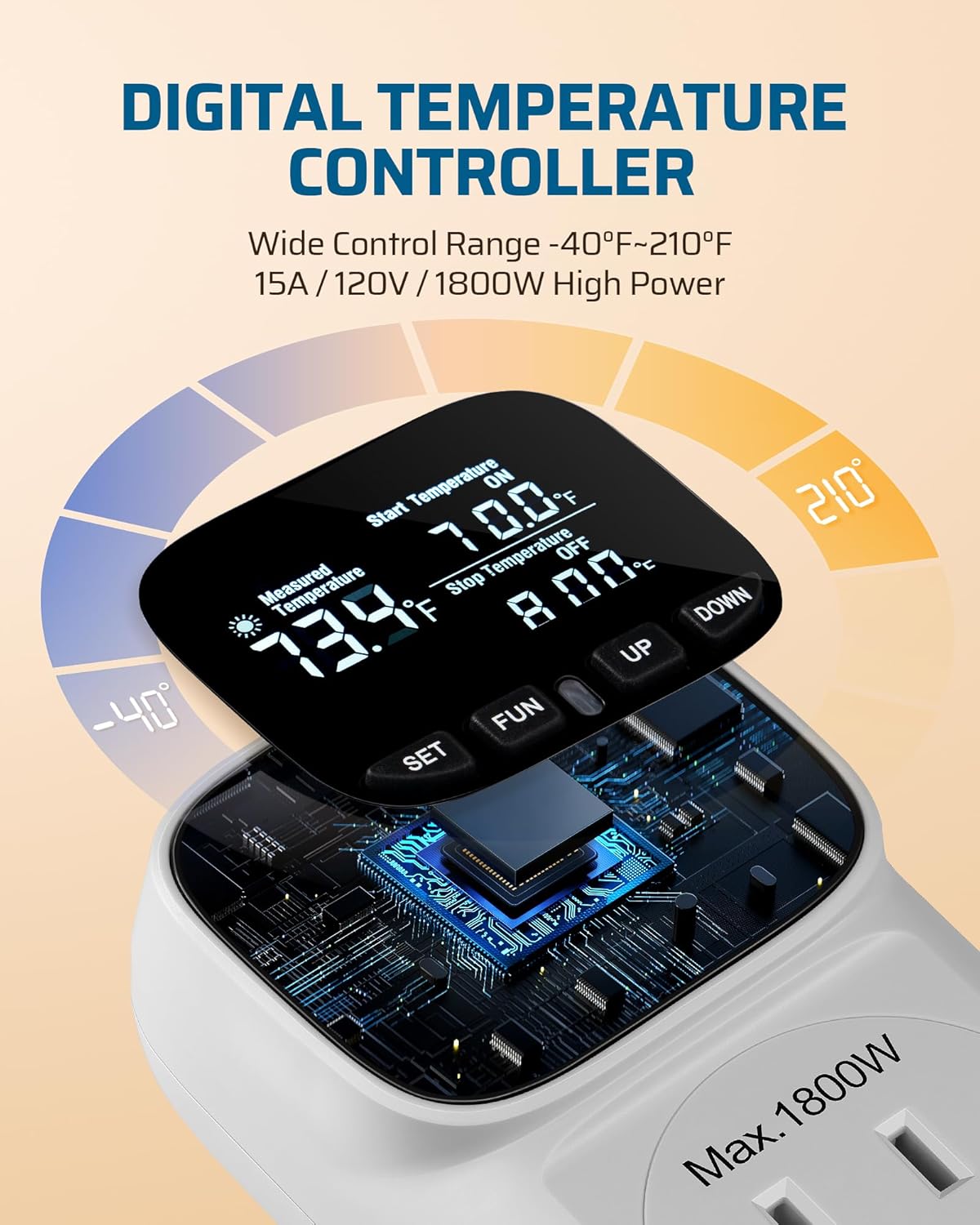 DEWENWILS Digital Temperature Controller, Heavy Duty 15A/1800W Thermostat Outlet Plug, VA Display