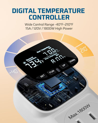 DEWENWILS Digital Temperature Controller, Heavy Duty 15A/1800W Thermostat Outlet Plug, VA Display