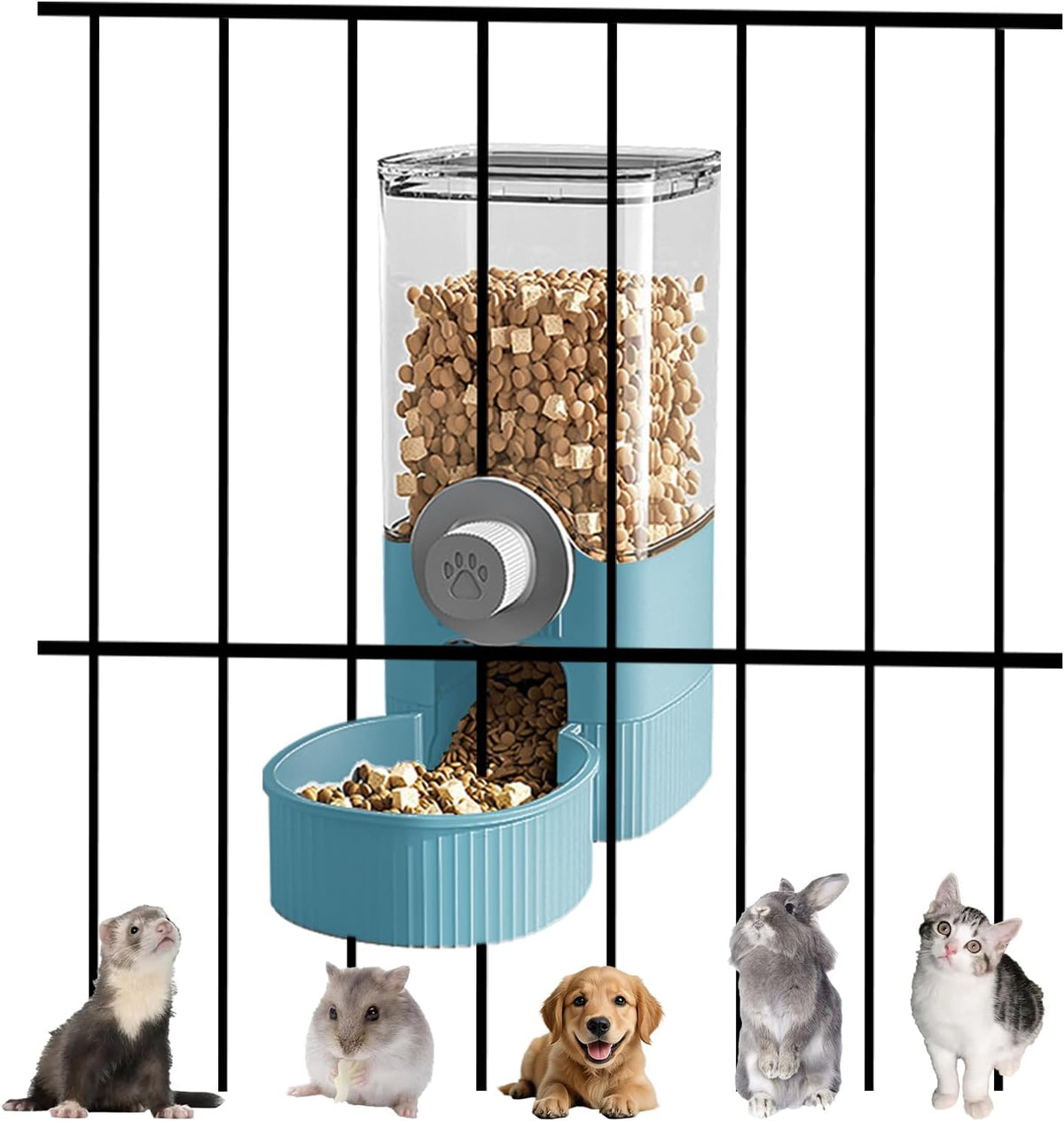 Auto Gravity Food Dispenser for Cage Hanging, 41OZ Capacity Hanging Automatic Pet Cage Feeder, Food