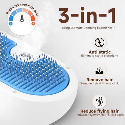Pet Steam Brush for Dog & Cat - 3-in-1 Steam Grooming Brush for Shedding & Hair Removal - Self