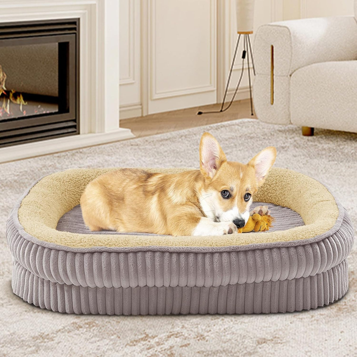 Orthopedic Dog Bed for Medium Dogs Breeds, High Density Egg Crate Foam Dog Sofa Beds,Oval Kennel