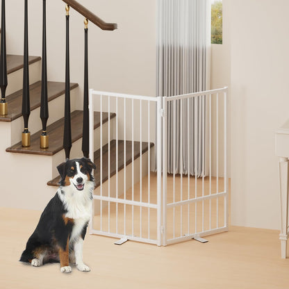 Full Metal Freestanding Dog Gate with Door, 36''Height Foldable Pet Dog Fence for Indoor & Outdoor