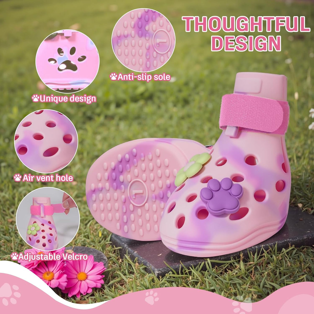 Dog Shoes for Hot Pavement, Adjustable Magic Tape Boots for Small, Medium & Large Dogs, Anti-Slip
