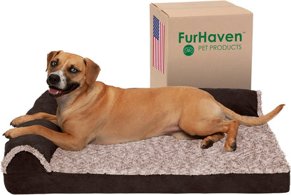 Furhaven Cooling Gel Dog Bed for Large/Medium Dogs w/ Removable Bolsters & Washable Cover, For Dogs