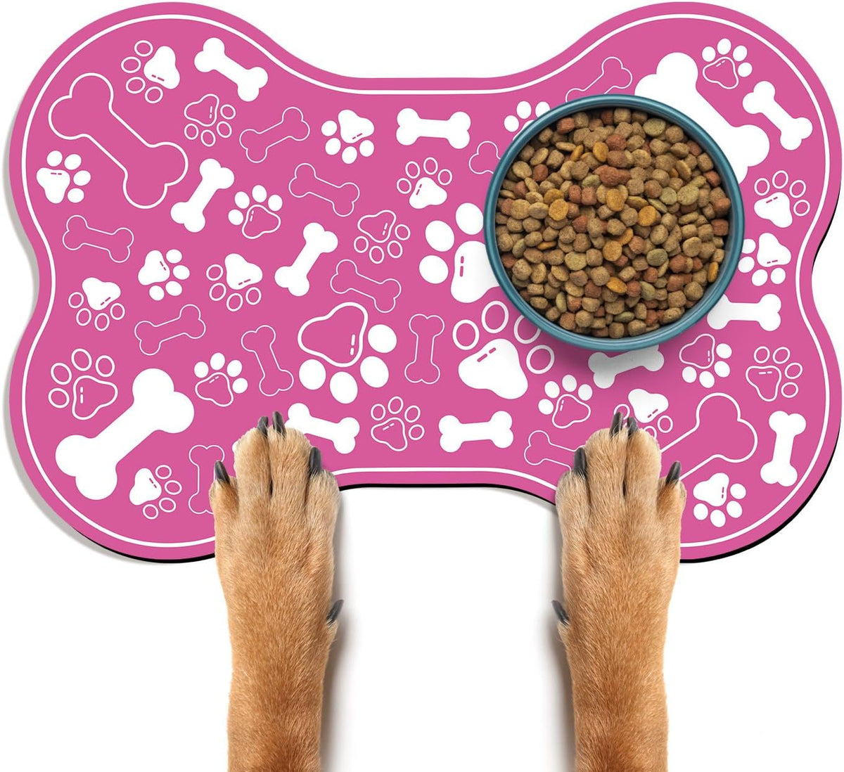 Dog & Cat Food Mat Bone Shaped Pet Feeding Mat Quick Absorb Water Bowl Placemat with Rubber Backing