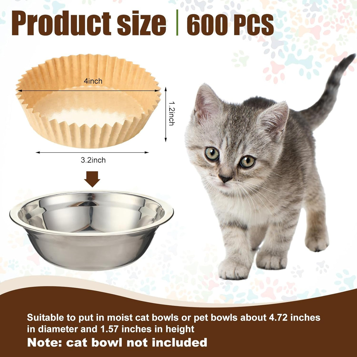 meekoo 600 Pcs Large Pet Disposable Feeding Bowls Liner Bulk Cat Food Bowls Small Paper Dish Paper