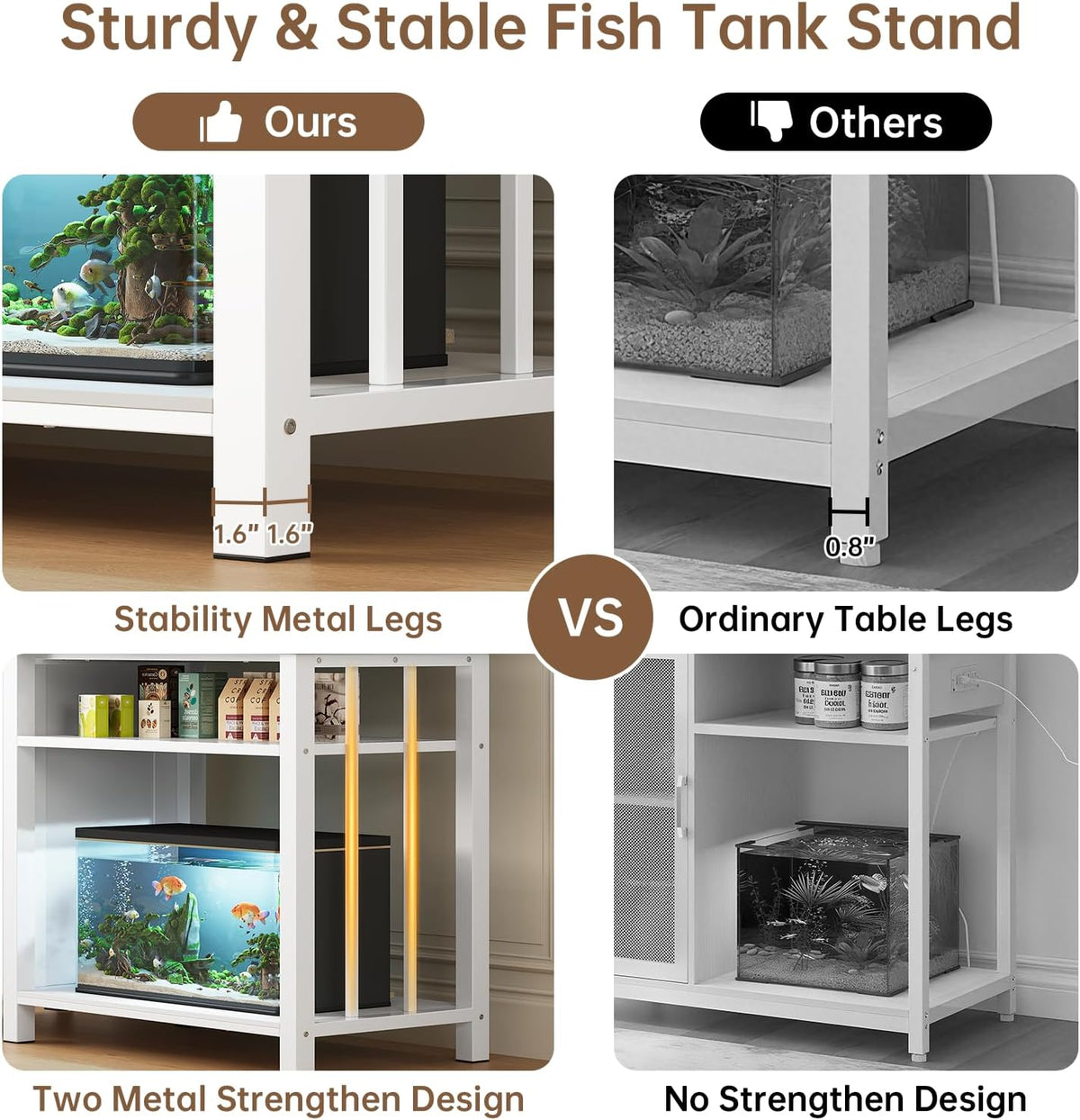 55-75 Gallon Aquarium Stand with Power Outlet, Heavy Duty Fish Tank Stand with Cabinet Storage &