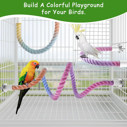 3 Pcs Bird Rope Perches Gradient Color, Bendable Parrot Bird Perch Rope Stand for Cage, Stand