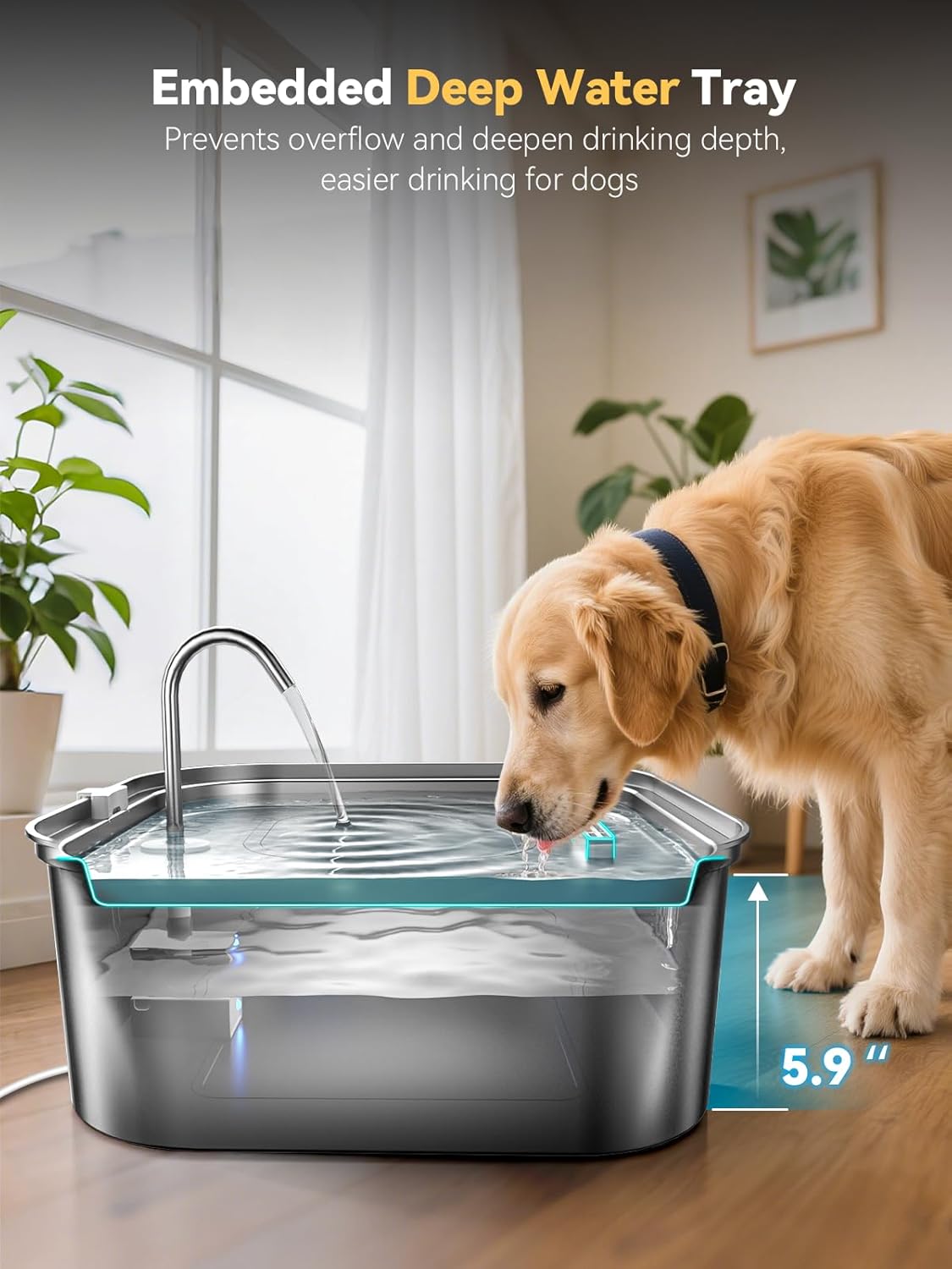 Large Dog Water Fountain 14L/3.7Gal, Stainless Steel Pet Fountain for Large Dogs and Multi-Pets