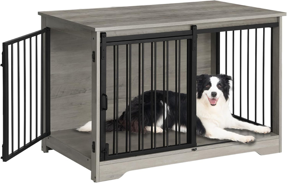 39.4" Heavy Duty Dog Crate Furniture with Barn Door, Wood Indoor Dog Crate Kennel for