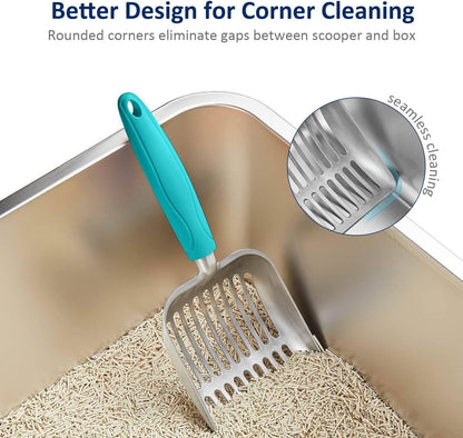 WePet Cat Litter Scoop, Aluminum Alloy Sifter, Kitty Metal Scooper, Deep Shovel, Long Handle, Poop