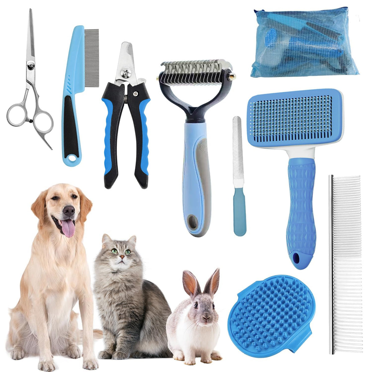 Dog Brush for Shedding,9 PCS in One Pet Slicker Hair Brush Kit with Pet Nail Clipper and File - Dog