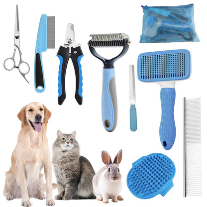 Dog Brush for Shedding,9 PCS in One Pet Slicker Hair Brush Kit with Pet Nail Clipper and File - Dog