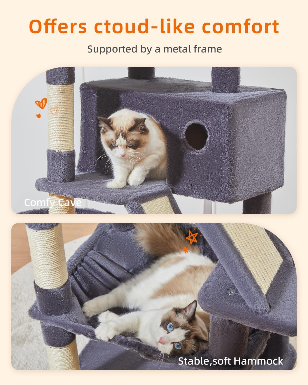 Taoqimiao Cat Tree 57.5-Inch, Cat Tower for Indoor Cats Large Adult, Extra Large Cat Condo, 8 Sisal