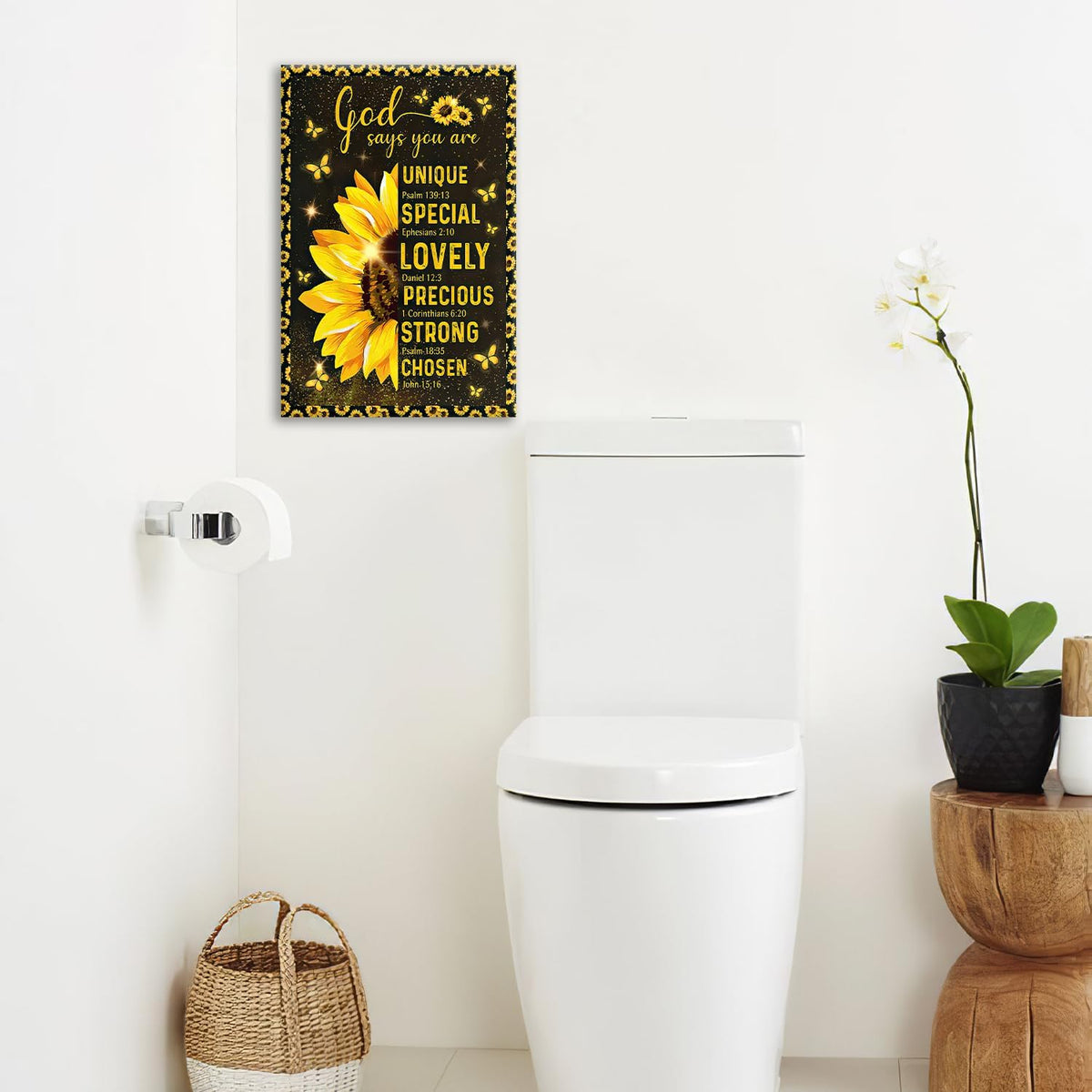 Christian Sunflower Bathroom Pictures Wall Art, Bible Verse Bathroom Wall Decor for Bedroom Office