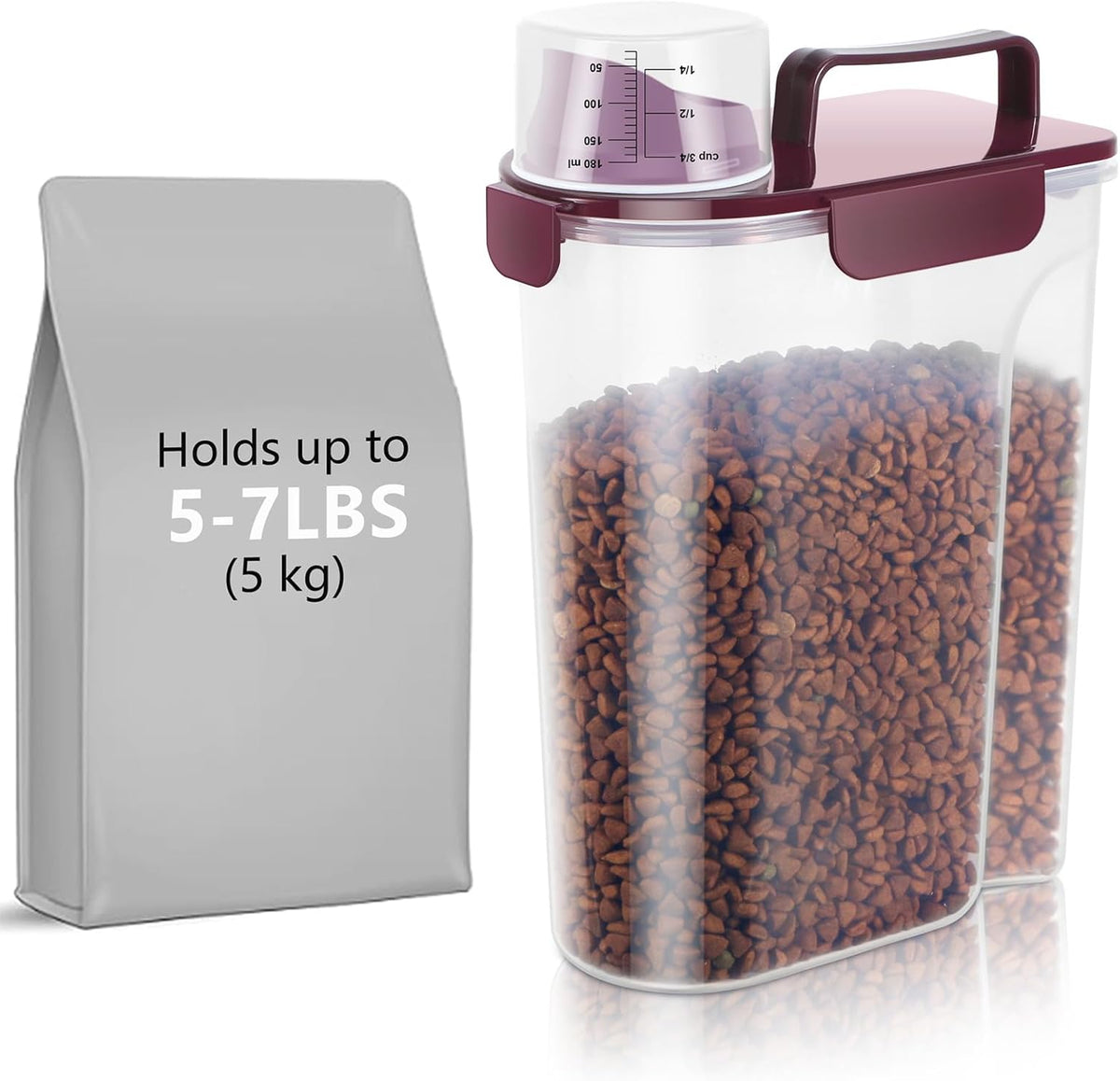 5Lbs/6Qt Airtight Pet Storage Container Translucent Body, Upgraded Large Nozzle With Handle Design