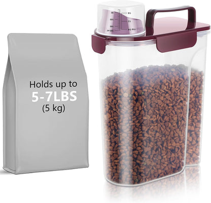 5Lbs/6Qt Airtight Pet Storage Container Translucent Body, Upgraded Large Nozzle With Handle Design