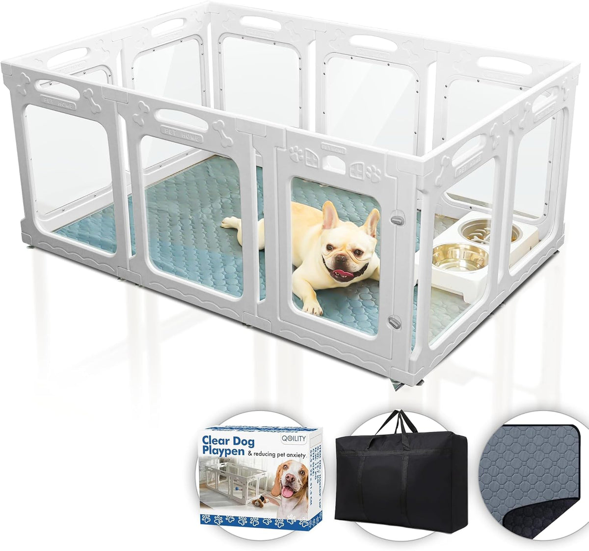 Clear Dog Play Pen Indoor, Effectively Relieves Indoor Pet Anxiety, 56" x 37" x 23.6"H, Suitable