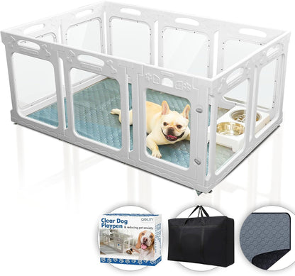Clear Dog Play Pen Indoor, Effectively Relieves Indoor Pet Anxiety, 56" x 37" x 23.6"H, Suitable