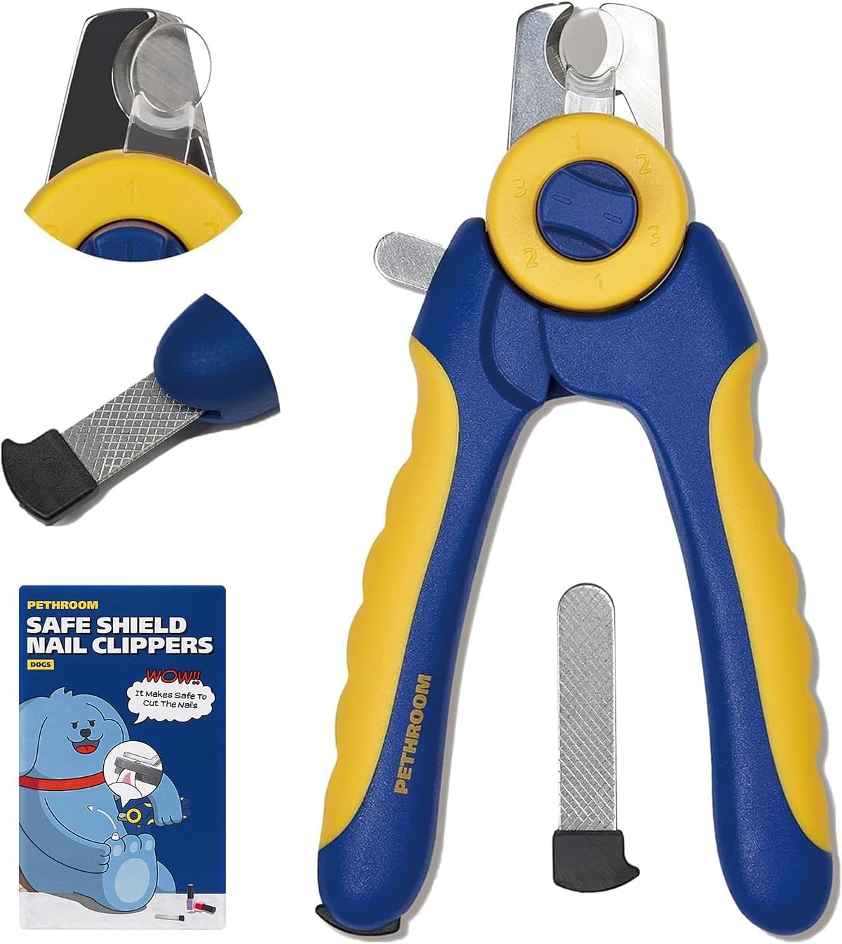 PETHROOM] Professional Dog Nail Clipper with Transparent Guard & Nail File | Adjustable Cutting