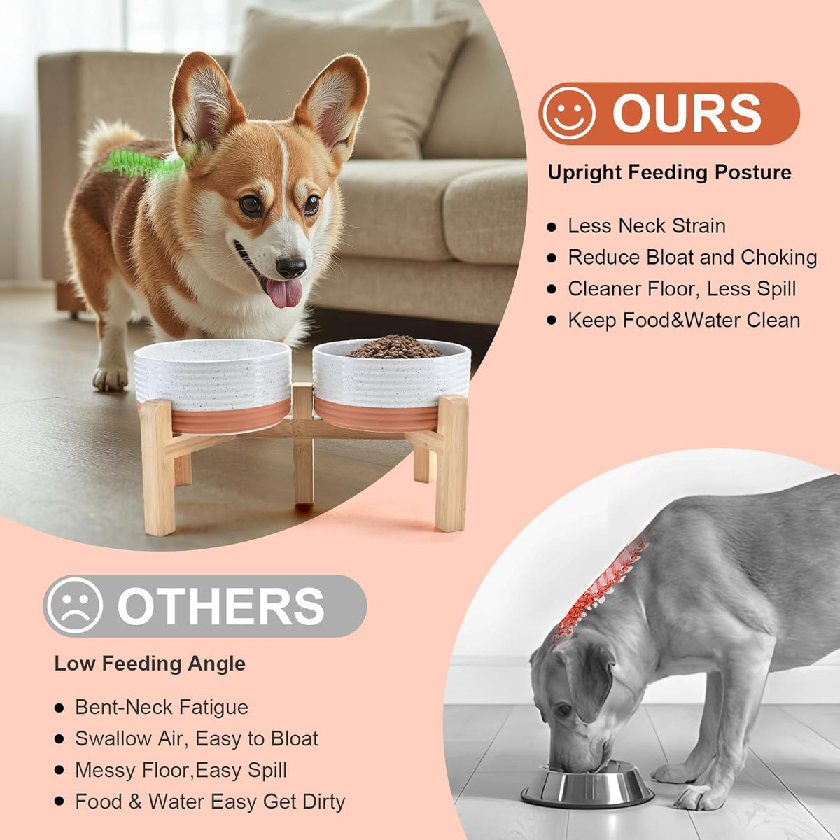 SPUNKYJUNKY Elevated Dog Bowls Ceramic, 6.1'' Dogs and Cat Food Water Bowls Raised with Non-Slip