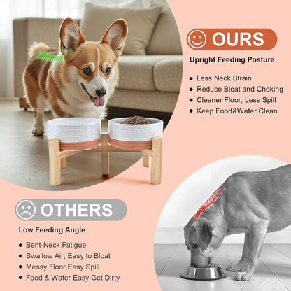 SPUNKYJUNKY Elevated Dog Bowls Ceramic, 6.1'' Dogs and Cat Food Water Bowls Raised with Non-Slip