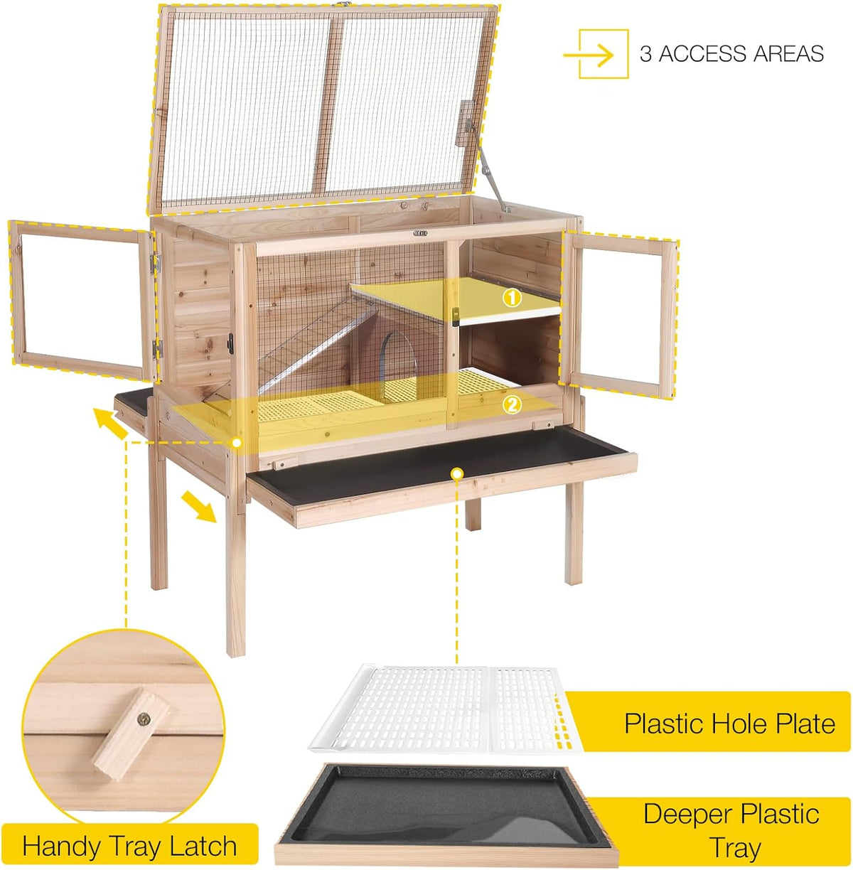 Aivituvin Wooden Guinea Pig Cages Indoor with Removable Stand, Anti Chewing Rabbit Hutch with Ramp